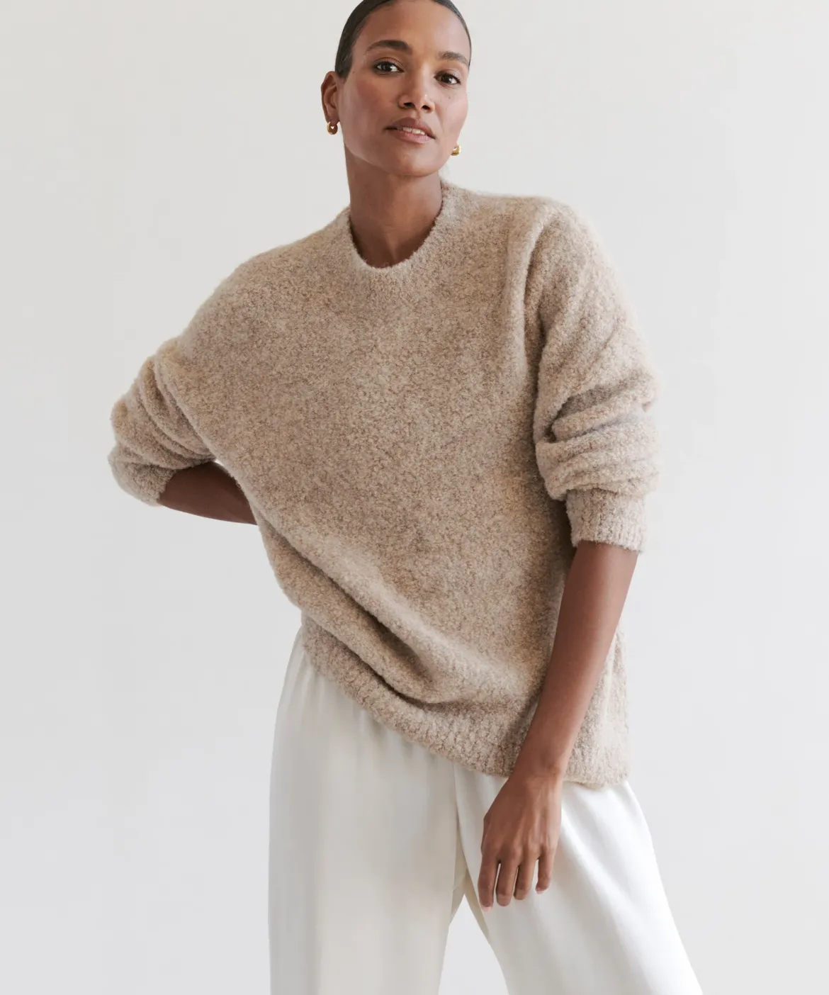Jenni Kayne Alpaca Boucle Cocoon Crewneck Oatmeal Best