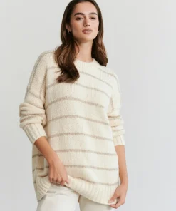Jenni Kayne Alpaca Cocoon Crewneck Ivory Stripe New