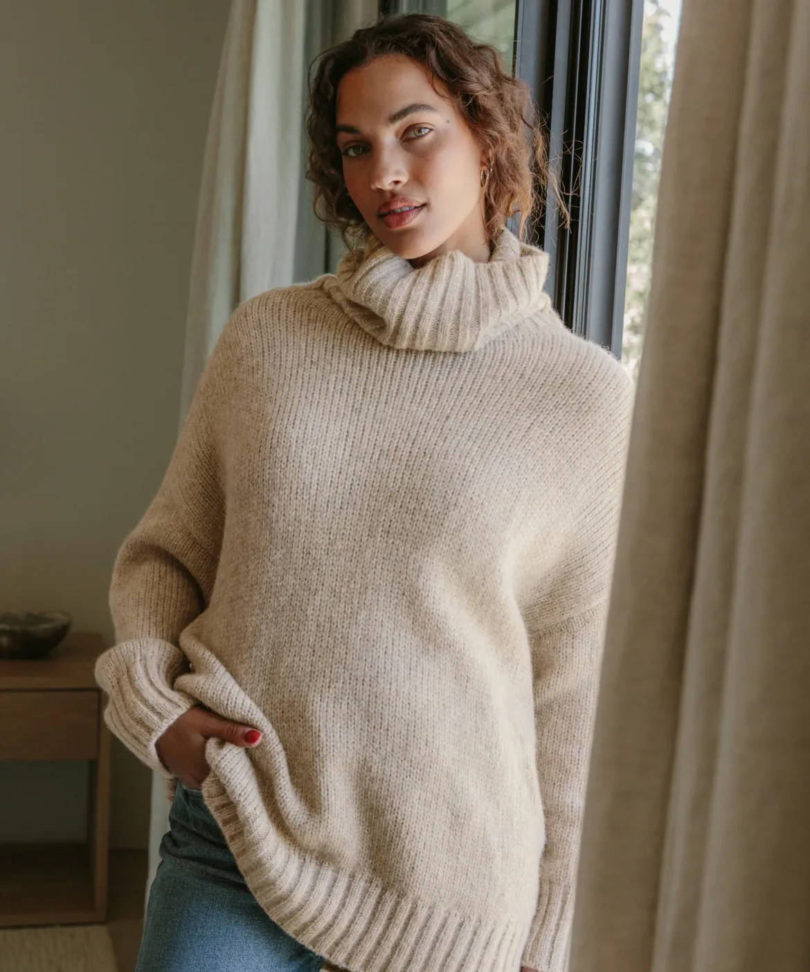 Jenni Kayne Alpaca Cocoon Turtleneck Oatmeal Fashion