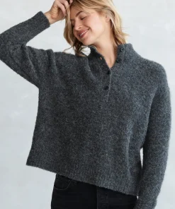 Jenni Kayne Boucle Button Pullover Charcoal Fashion