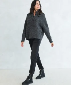 Jenni Kayne Boucle Button Pullover Charcoal Fashion