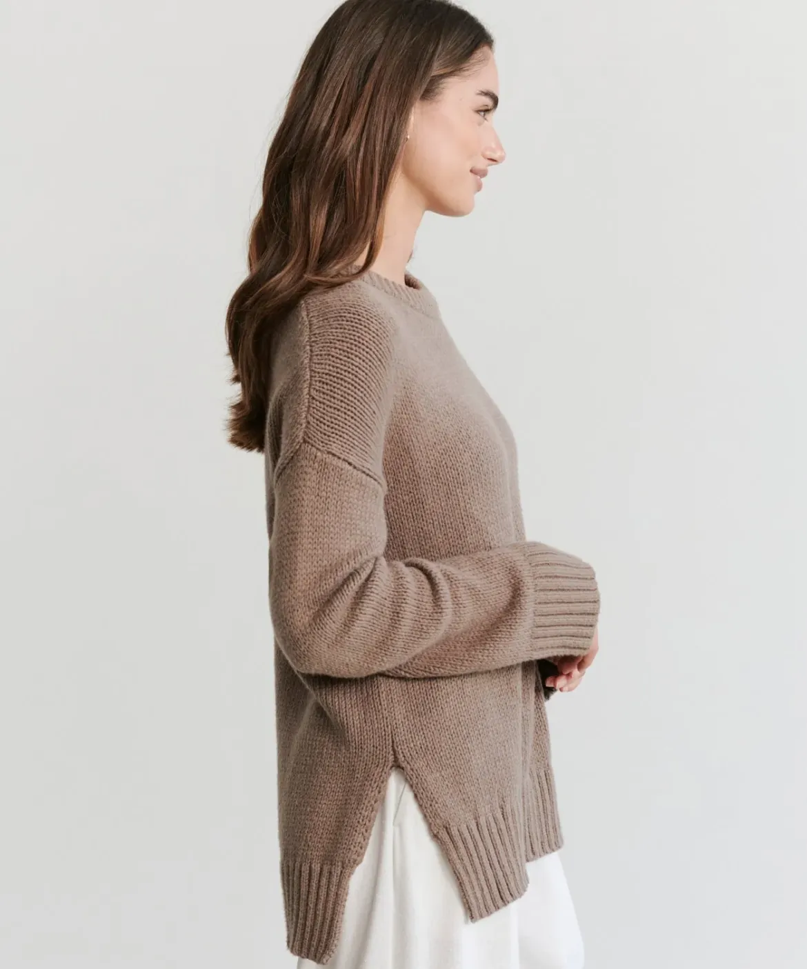 Jenni Kayne Boyfriend Crewneck Taupe New