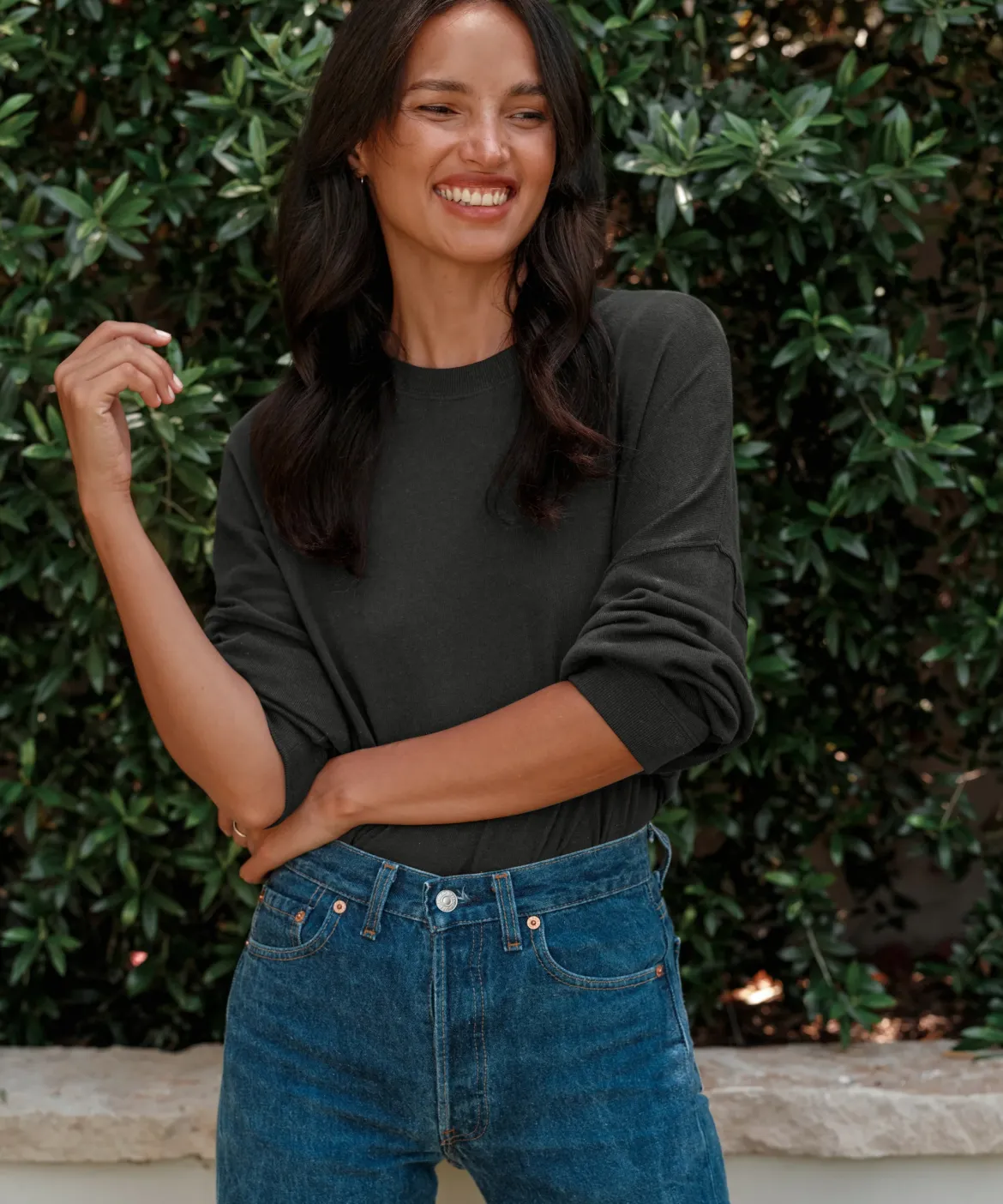 Jenni Kayne Boyfriend Long-Sleeve Tee Black Discount