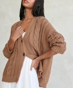 Jenni Kayne Cable Cardigan Dark Camel Hot