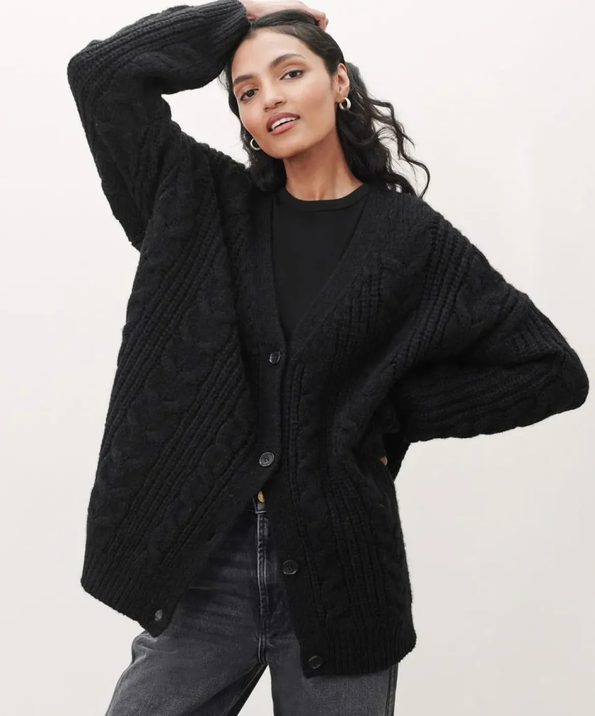 Jenni Kayne Cable Cocoon Cardigan Black Clearance