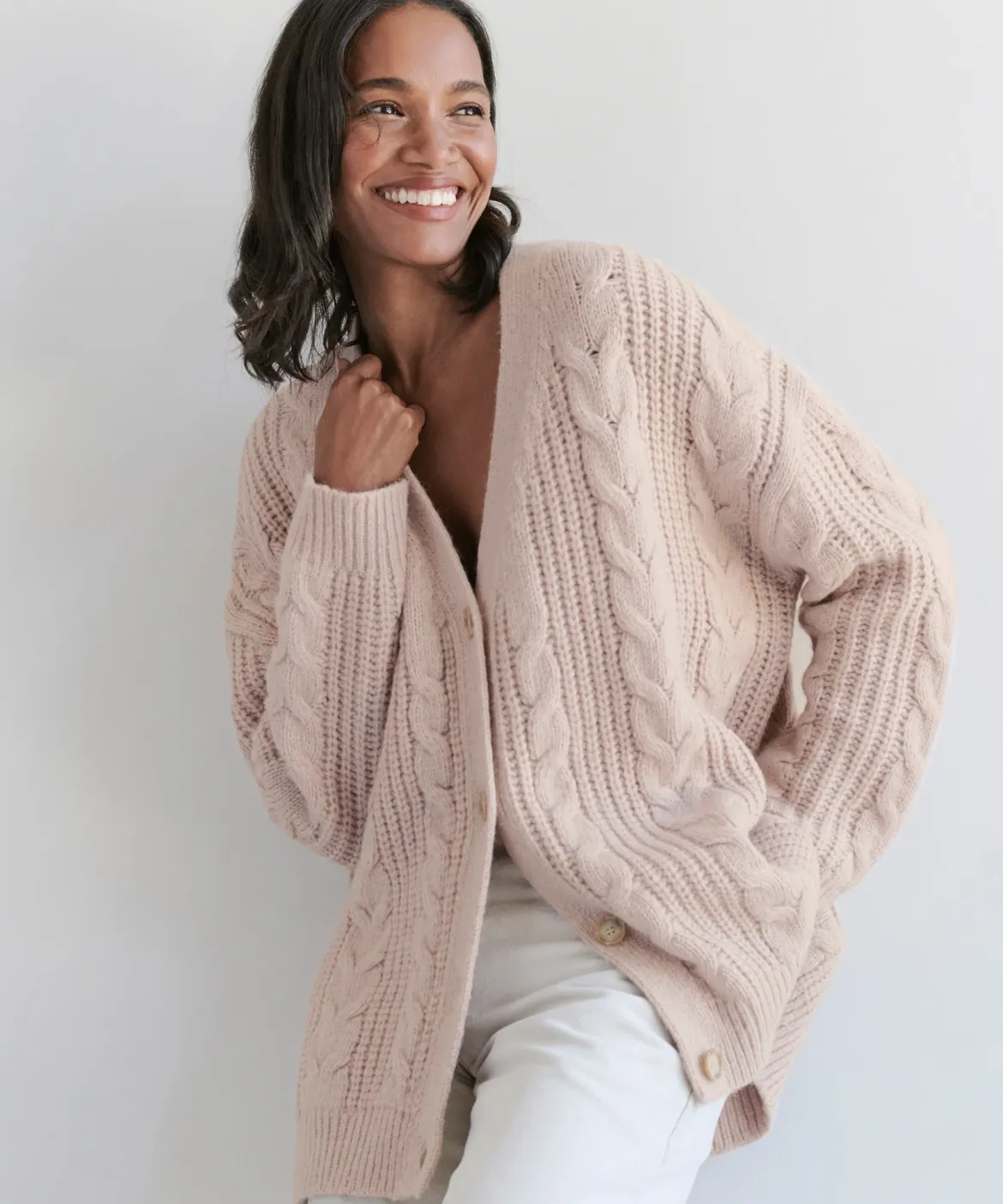 Jenni Kayne Cable Cocoon Cardigan Blush Clearance