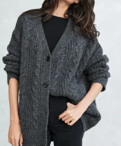 Jenni Kayne Cable Cocoon Cardigan Charcoal New