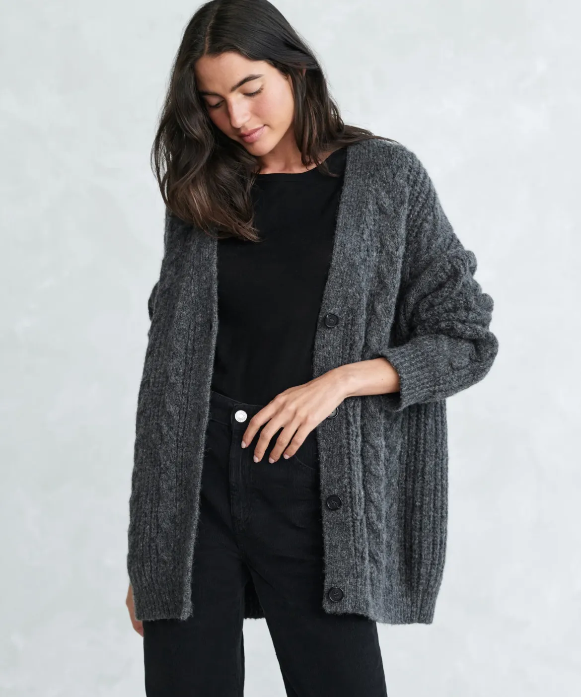 Jenni Kayne Cable Cocoon Cardigan Charcoal New