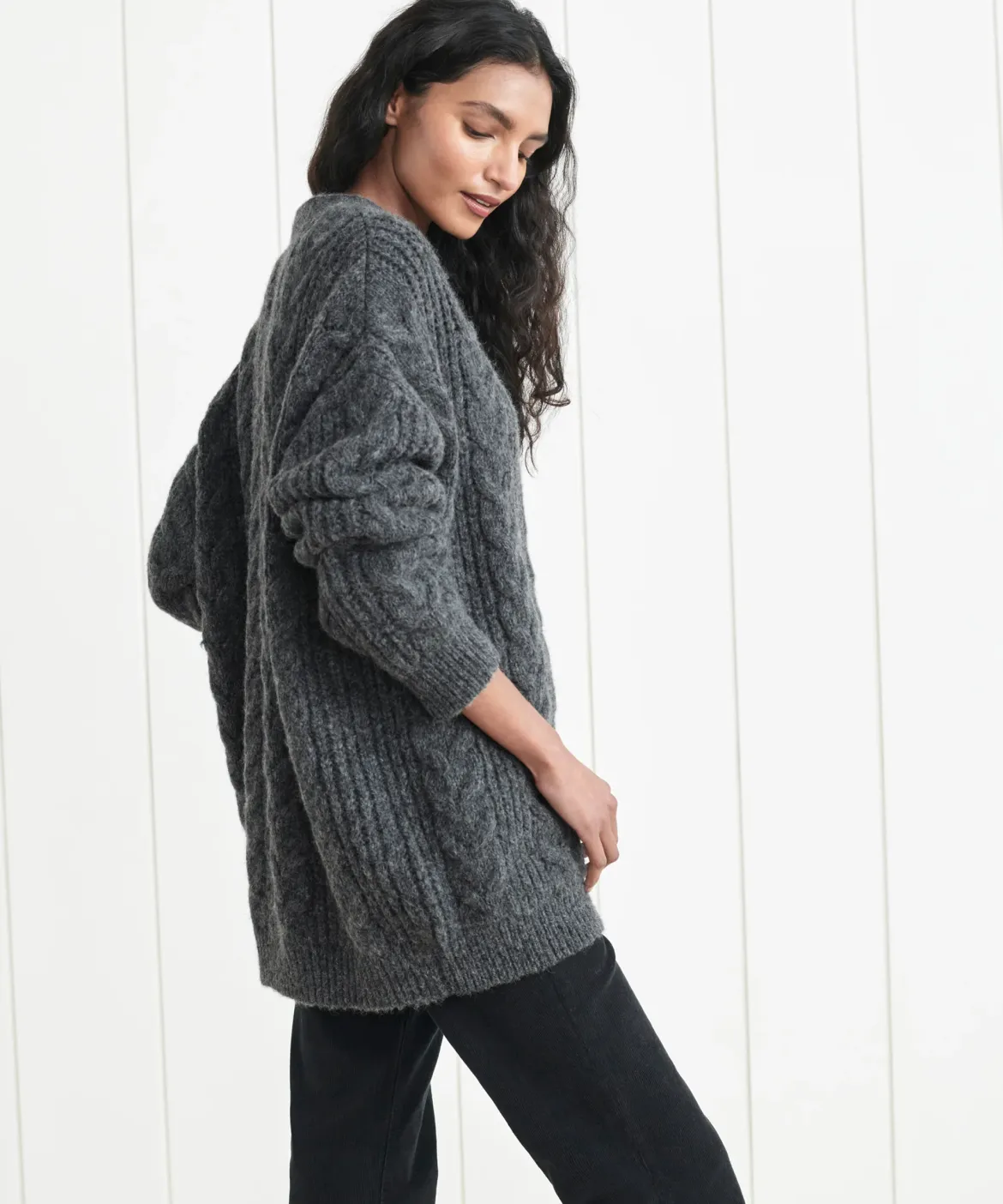Jenni Kayne Cable Cocoon Cardigan Charcoal New