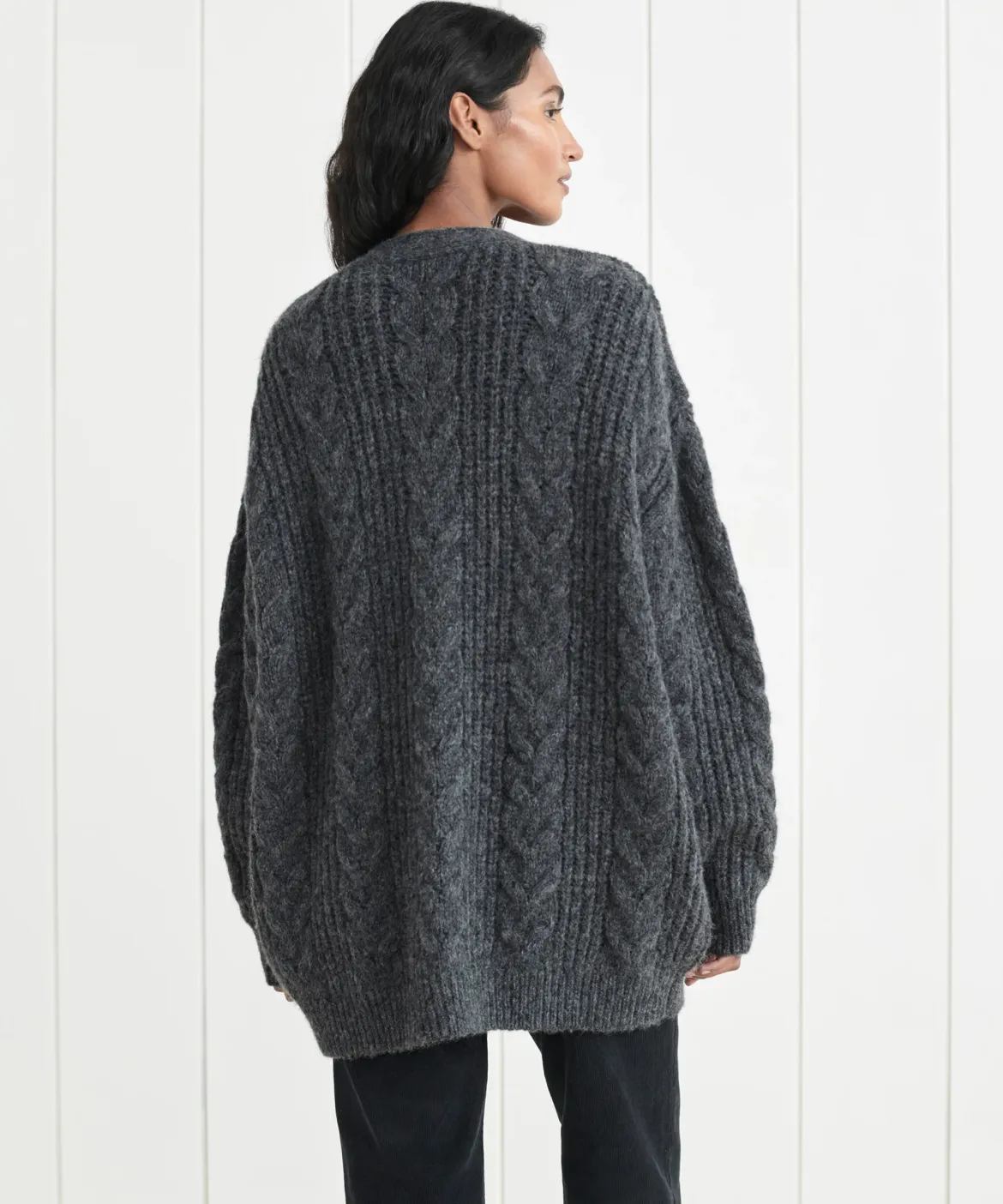 Jenni Kayne Cable Cocoon Cardigan Charcoal New