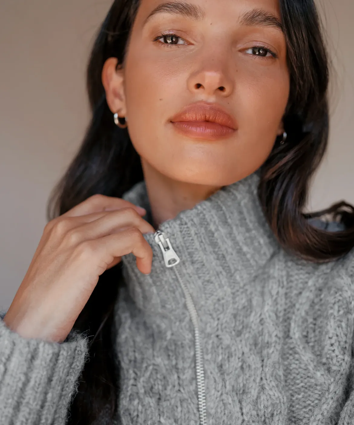 Jenni Kayne Cable Half Zip Heather Grey Fashion