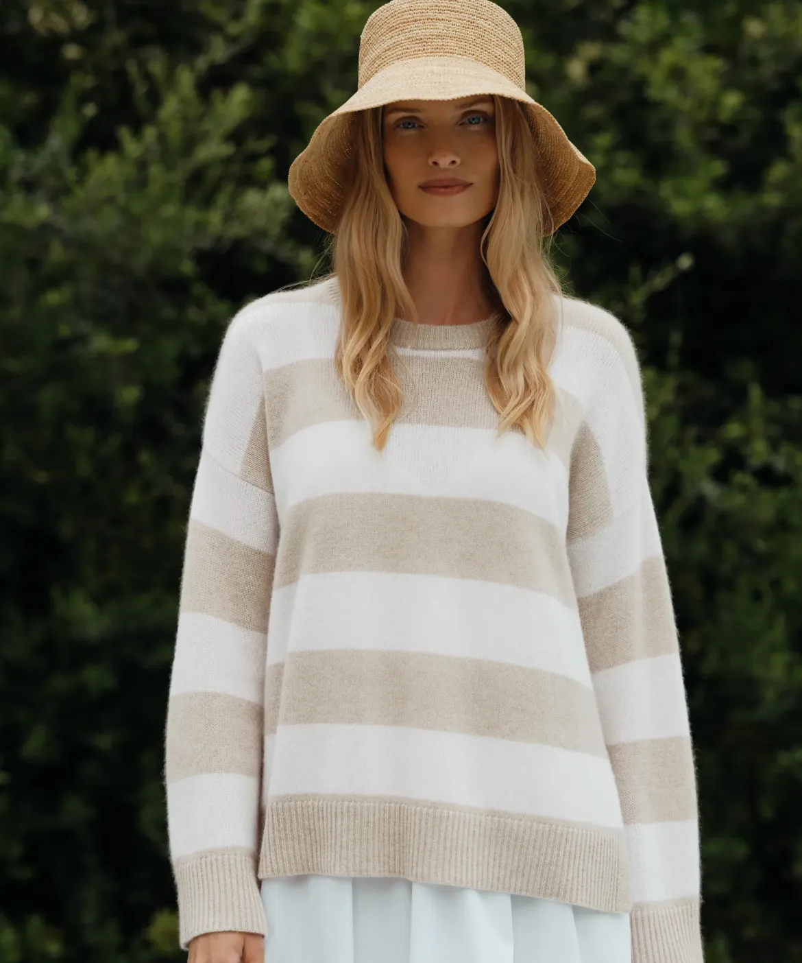 Jenni Kayne Cashmere Boyfriend Sweater Oatmeal Stripe Fashion