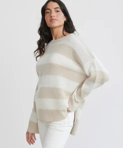 Jenni Kayne Cashmere Boyfriend Sweater Oatmeal Stripe Fashion