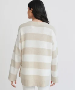 Jenni Kayne Cashmere Boyfriend Sweater Oatmeal Stripe Fashion