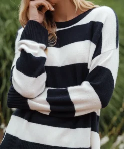 Jenni Kayne Cashmere Boyfriend Sweater Navy Stripe New