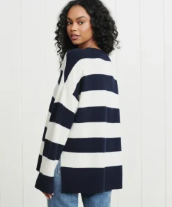 Jenni Kayne Cashmere Boyfriend Sweater Navy Stripe New