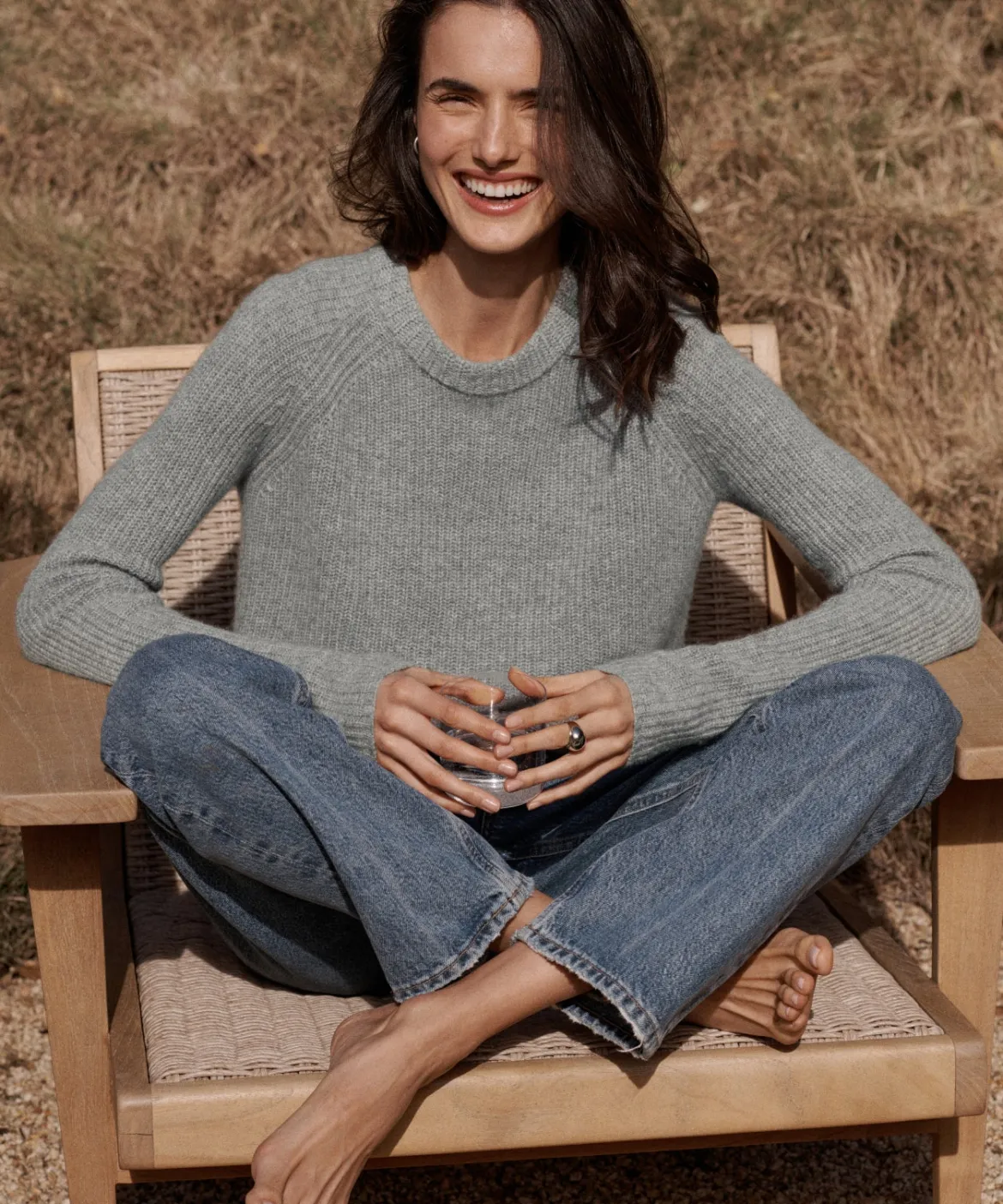 Jenni Kayne Cashmere Fisherman Sweater Heather Grey New