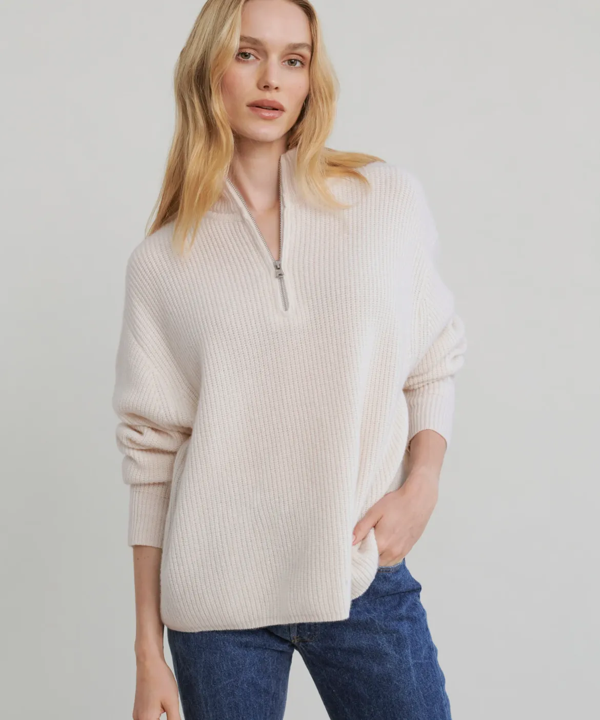 Jenni Kayne Cashmere Half Zip Ivory Discount