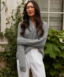Jenni Kayne Cashmere Half Zip Heather Grey Sale