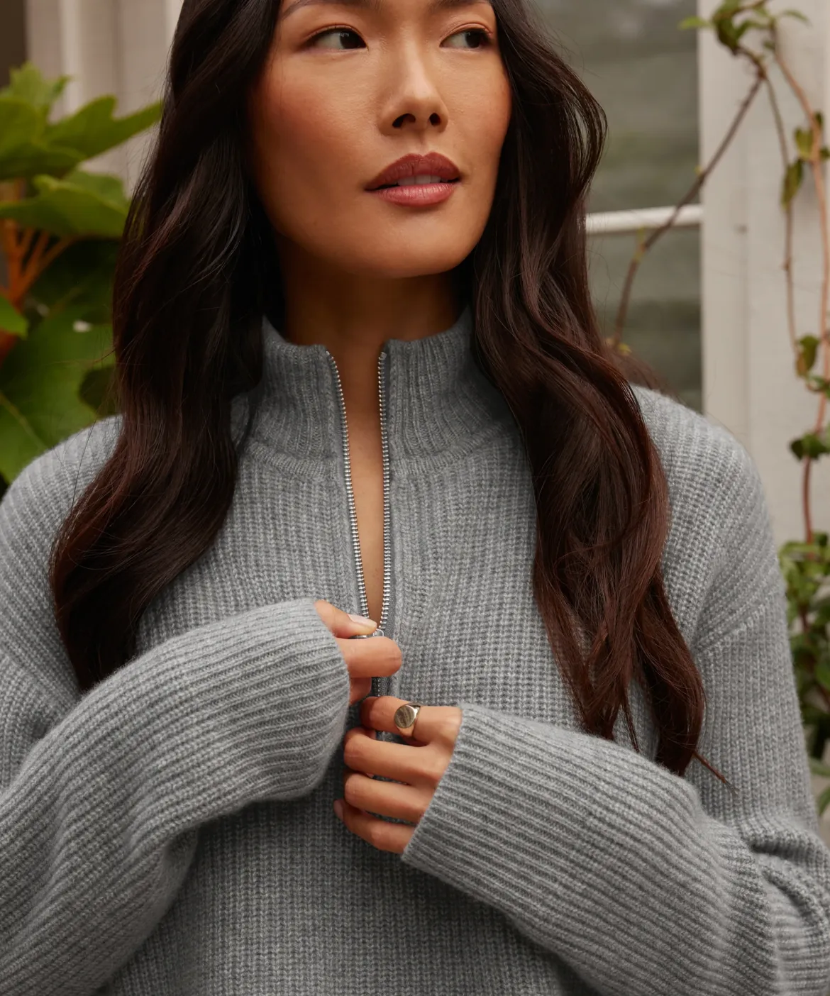 Jenni Kayne Cashmere Half Zip Heather Grey Sale