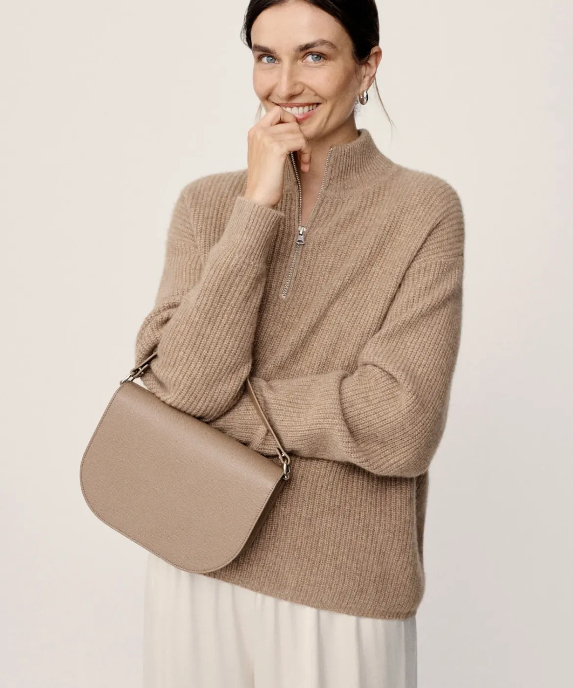 Jenni Kayne Cashmere Half Zip Undyed Stone Best