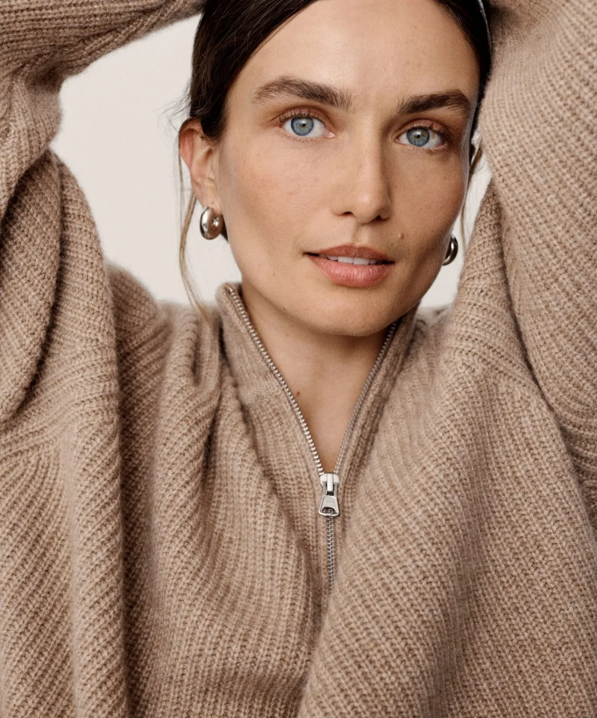 Jenni Kayne Cashmere Half Zip Undyed Stone Best