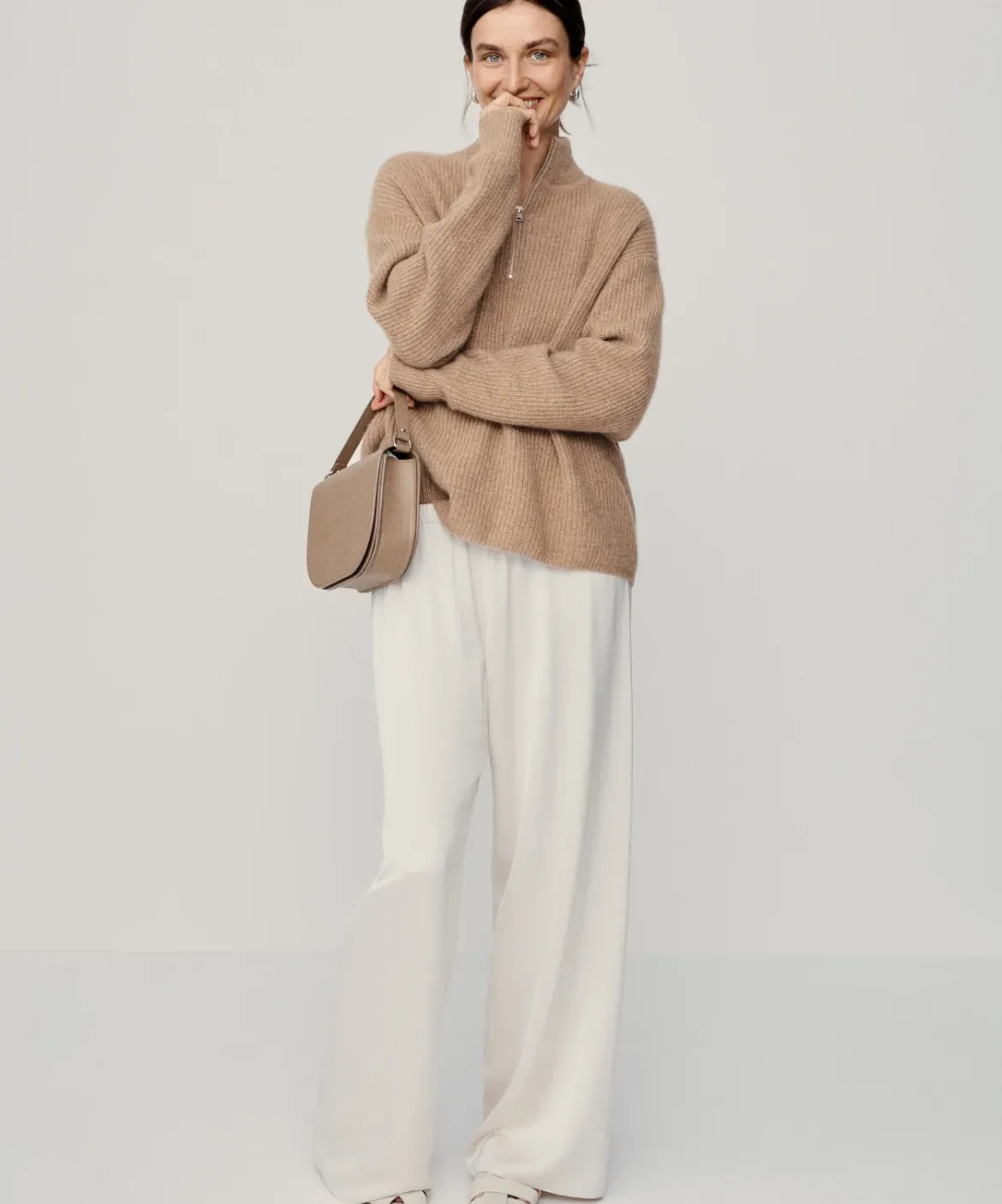 Jenni Kayne Cashmere Half Zip Undyed Stone Best