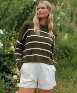 Jenni Kayne Chloe Crewneck Army/Ivory Stripe Hot