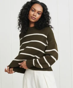 Jenni Kayne Chloe Crewneck Army/Ivory Stripe Hot