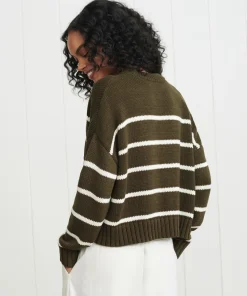 Jenni Kayne Chloe Crewneck Army/Ivory Stripe Hot
