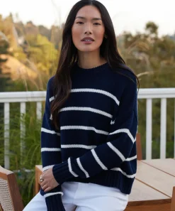 Jenni Kayne Chloe Crewneck Navy/Ivory Stripe New
