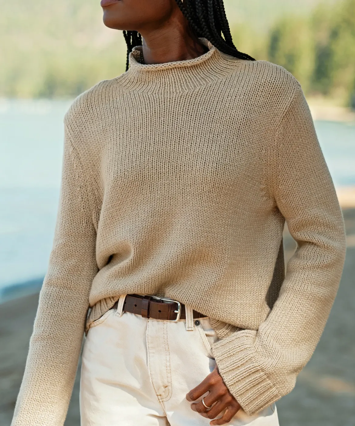 Jenni Kayne Classic Mockneck Pullover Khaki Discount
