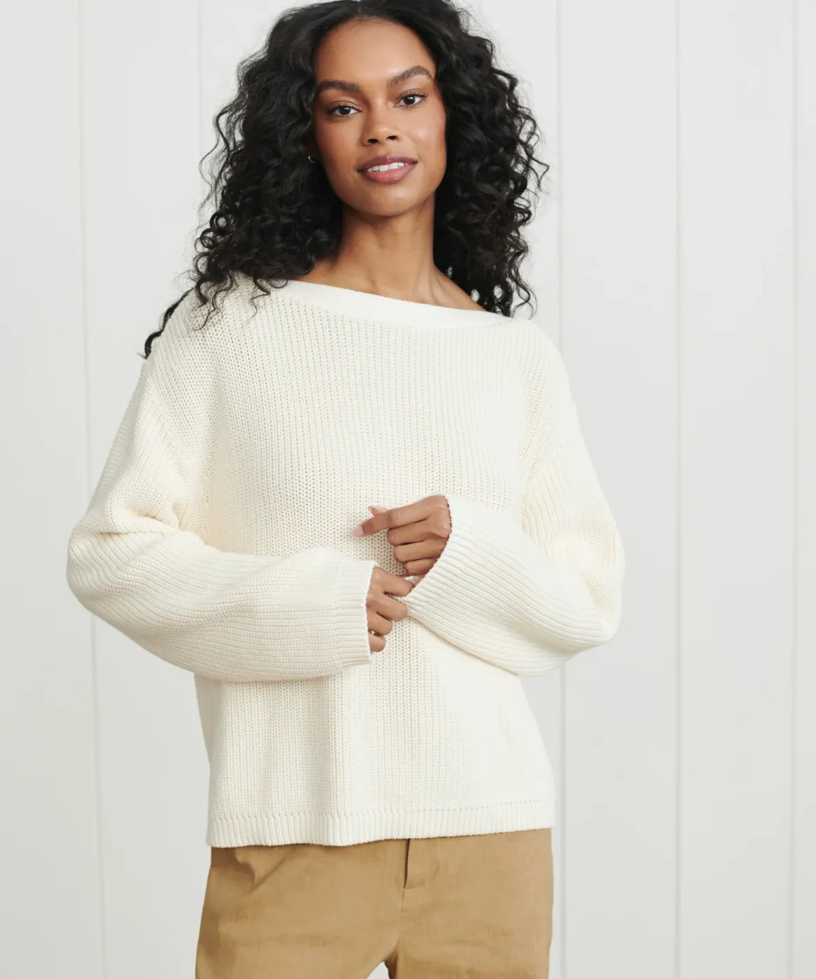Jenni Kayne Cotton Boatneck Sweater Ivory Online