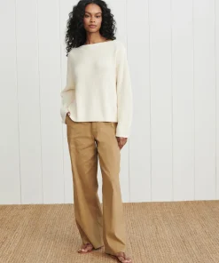 Jenni Kayne Cotton Boatneck Sweater Ivory Online