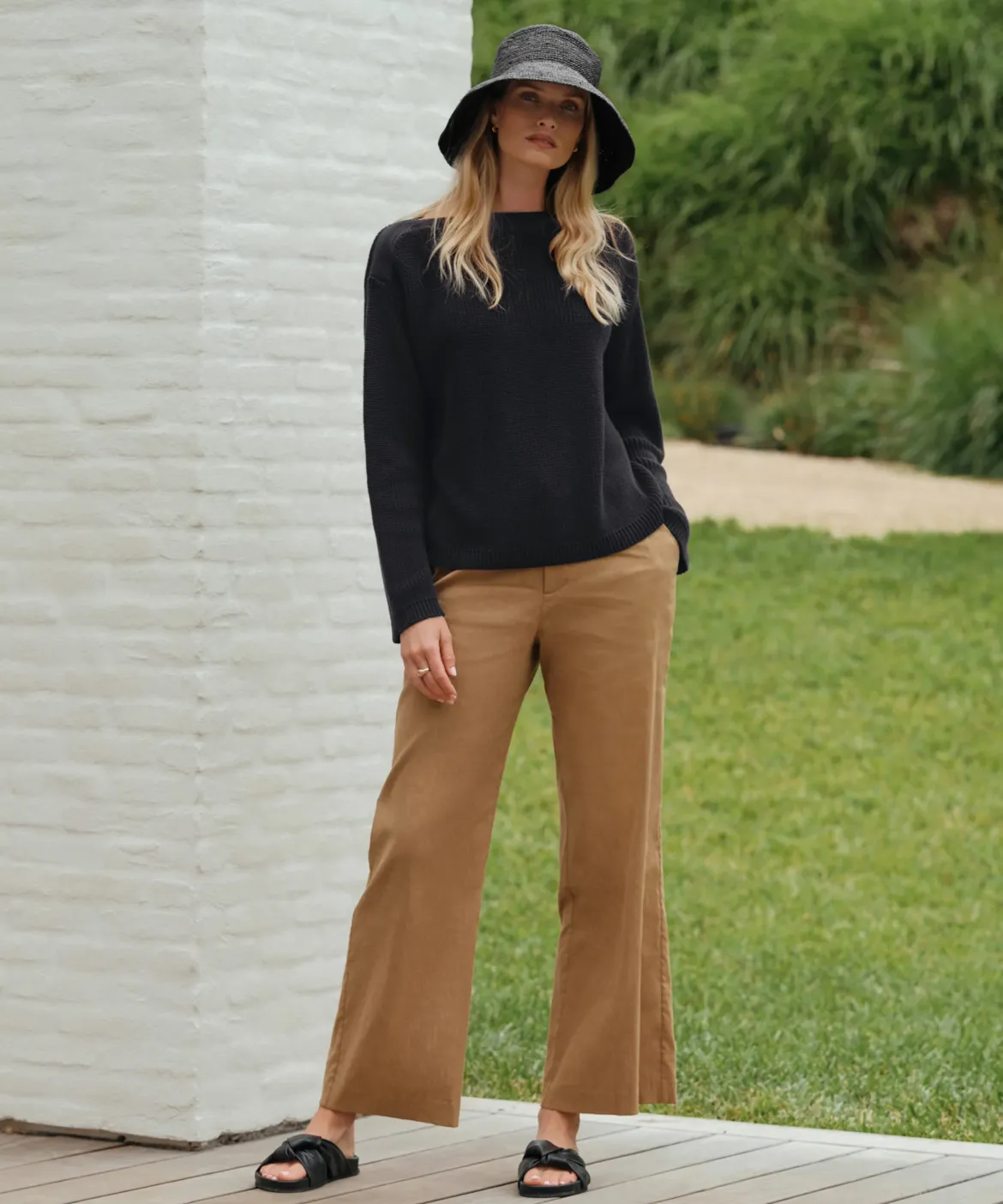 Jenni Kayne Cotton Boatneck Sweater Black Clearance