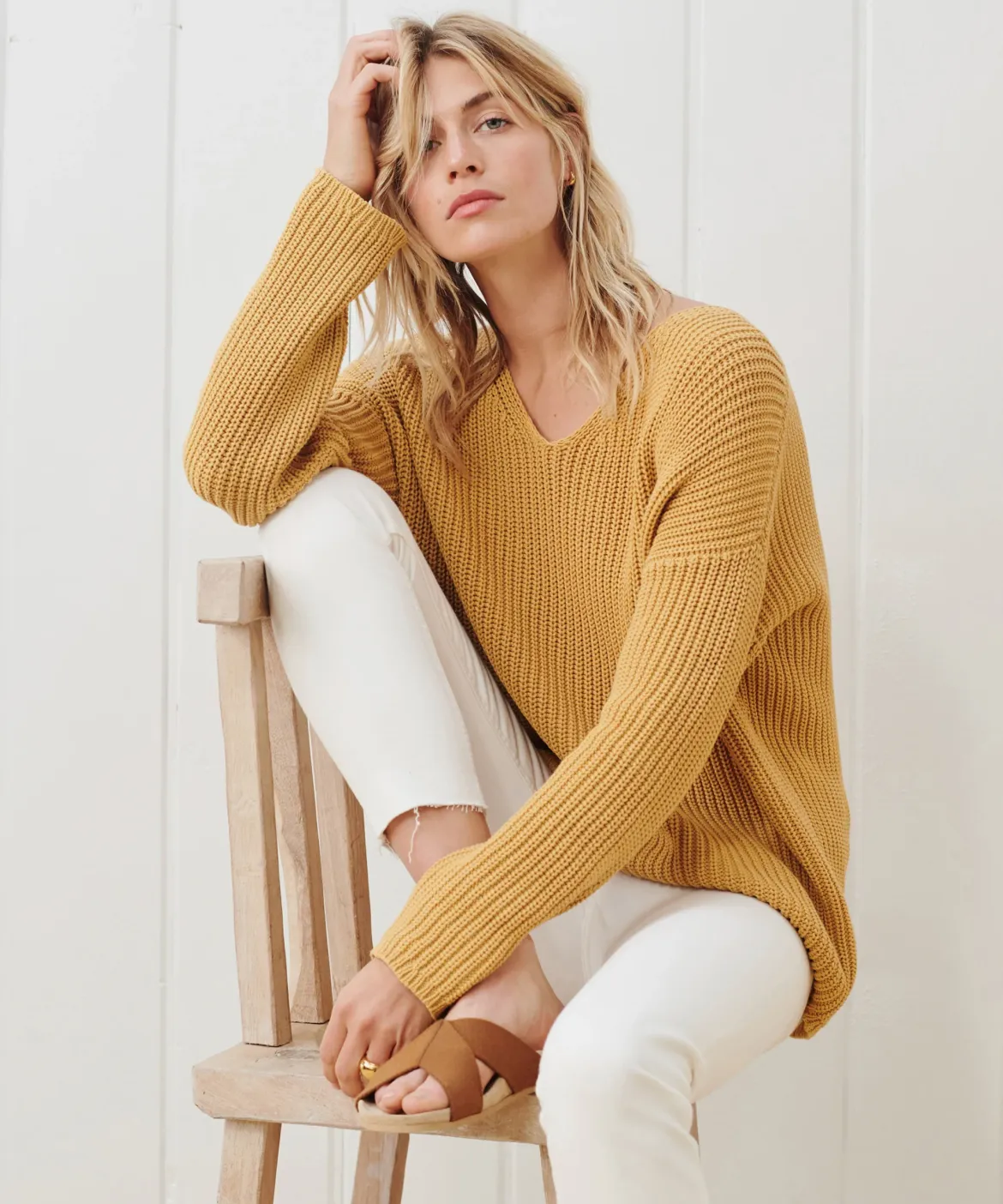 Jenni Kayne Cotton Cabin Sweater Mustard Clearance