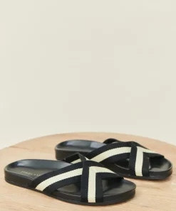 Jenni Kayne Cotton Crossover Sandal Black Stripe New