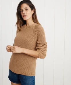 Jenni Kayne Cotton Fisherman Sweater Dark Camel Clearance