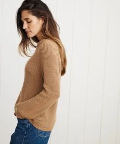 Jenni Kayne Cotton Fisherman Sweater Dark Camel Clearance