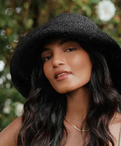 Jenni Kayne Crochet Raffia Sun Hat Black New