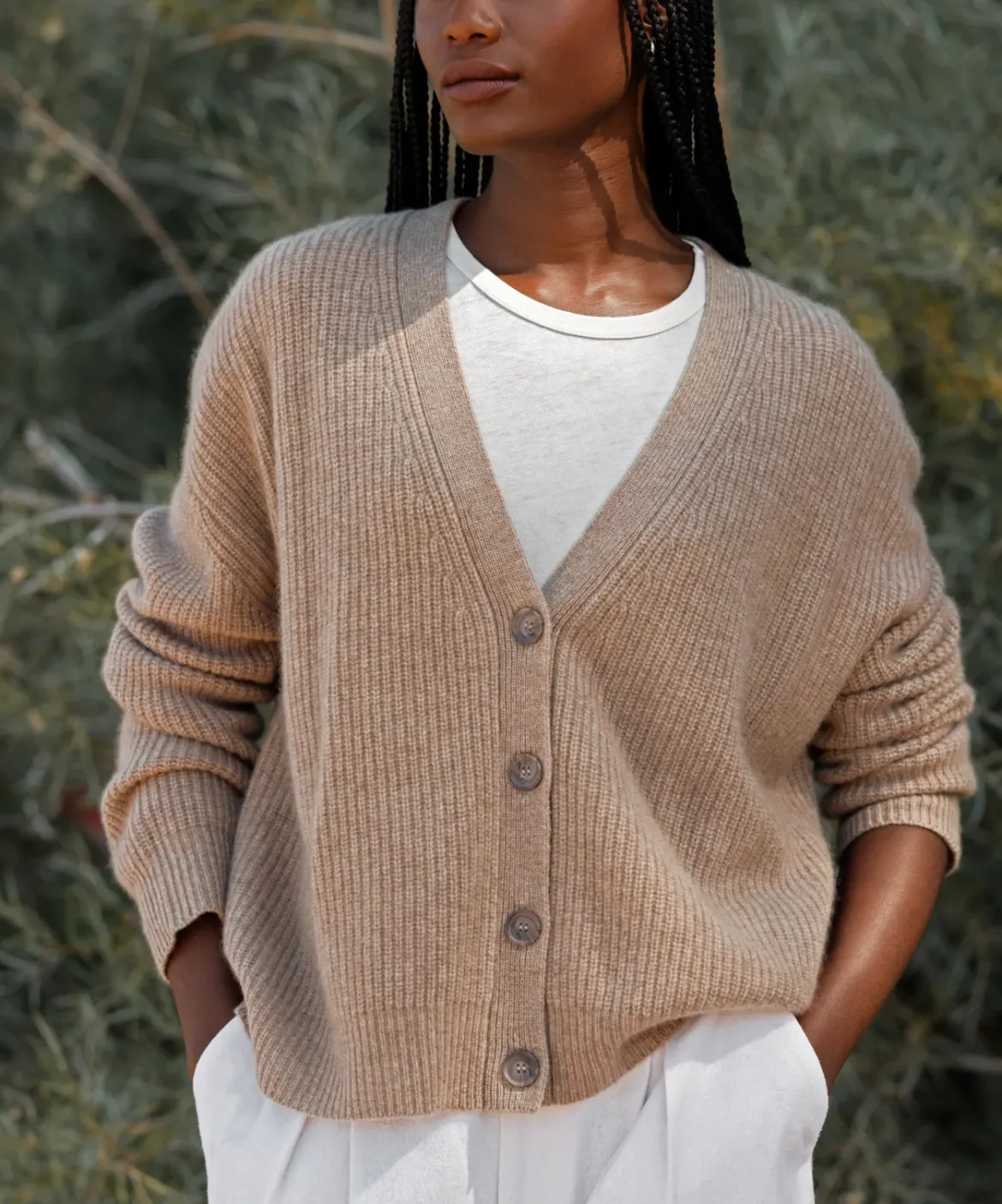 Jenni Kayne Cropped Cashmere Cocoon Cardigan Undyed Stone Best