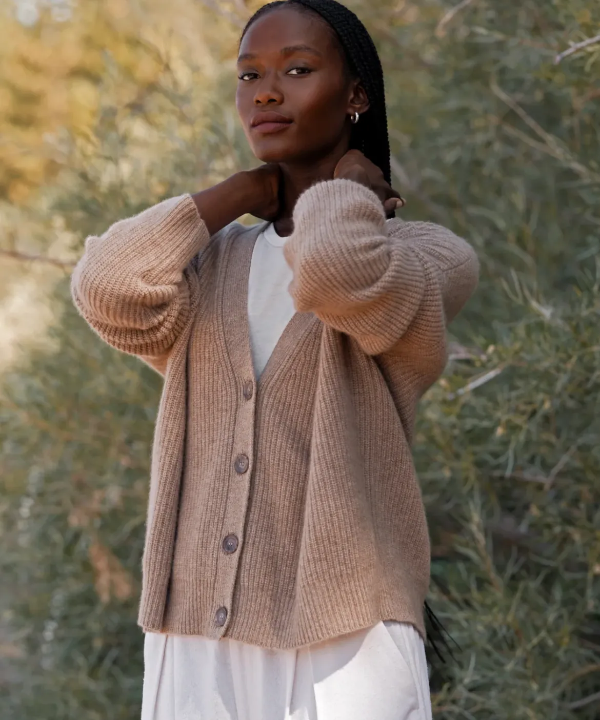 Jenni Kayne Cropped Cashmere Cocoon Cardigan Undyed Stone Best