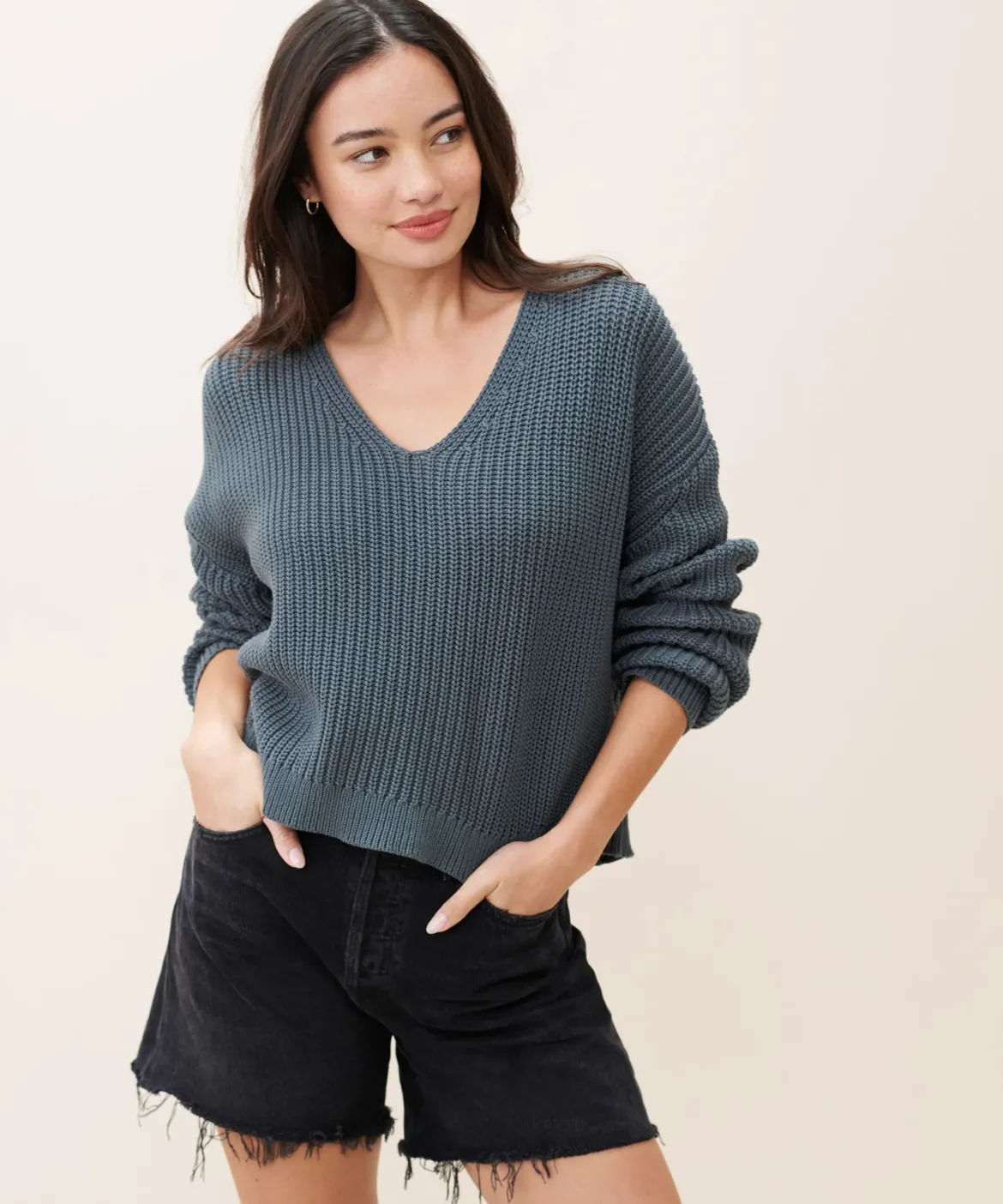 Jenni Kayne Cropped Cotton Cabin Sweater Ink Online
