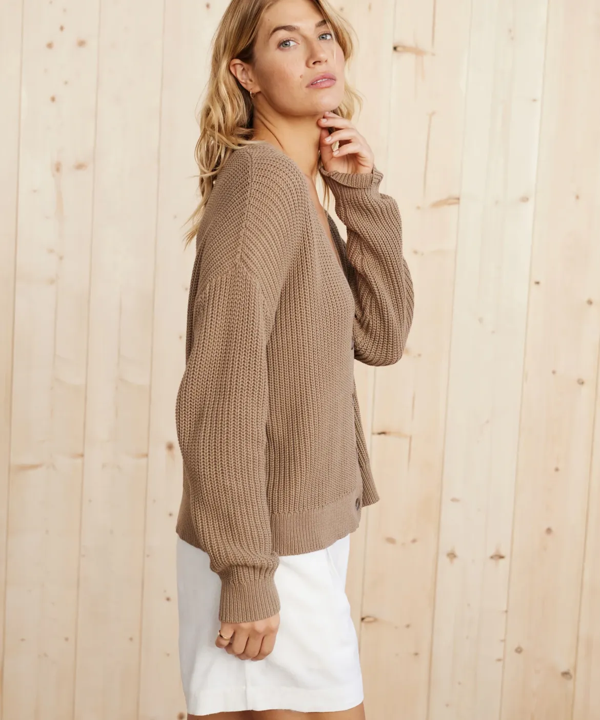 Jenni Kayne Cropped Cotton Cocoon Cardigan Mocha Hot