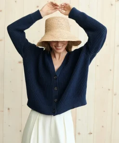 Jenni Kayne Cropped Cotton Cocoon Cardigan Navy Hot
