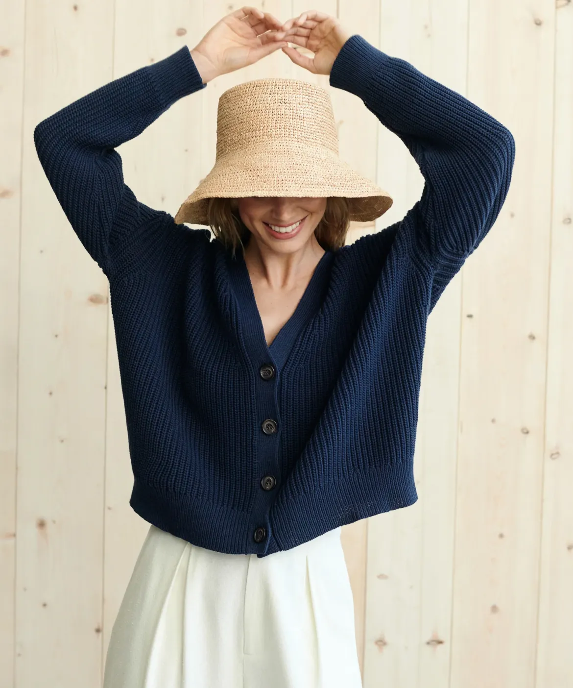 Jenni Kayne Cropped Cotton Cocoon Cardigan Navy Hot