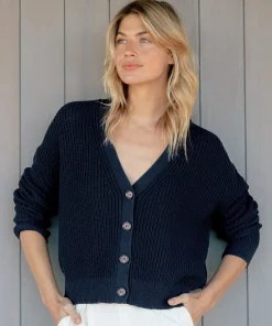 Jenni Kayne Cropped Cotton Cocoon Cardigan Navy Hot