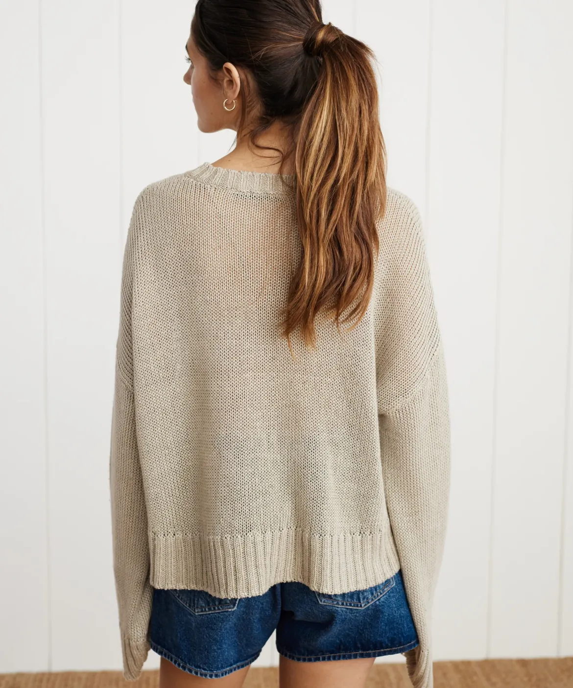 Jenni Kayne Cropped Linen Crewneck Natural Outlet