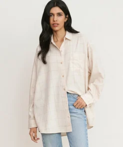 Jenni Kayne Dakota Oversized Flannel Oatmeal Plaid Best