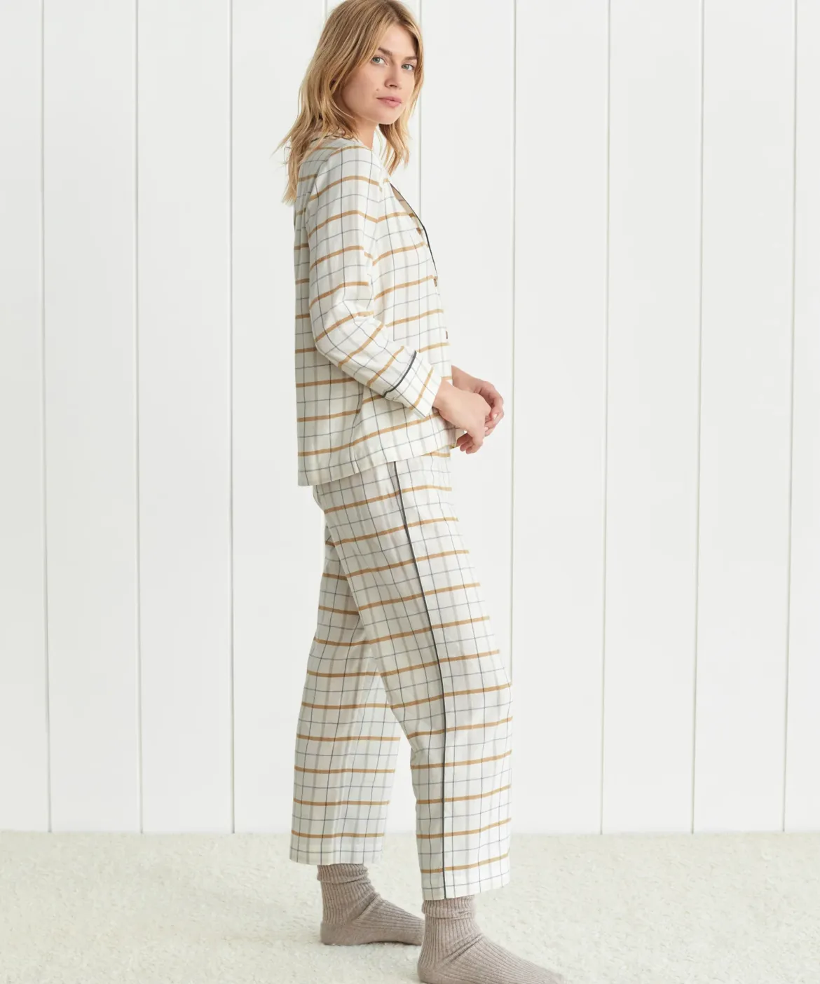 Jenni Kayne Flannel Pajama Pant Ivory Plaid Hot